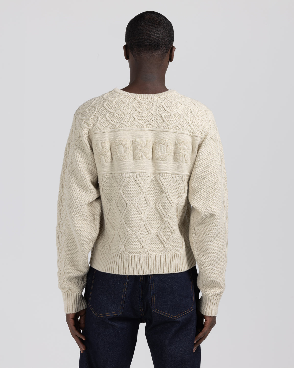 Cable Knit Crewneck Sweater - Bone