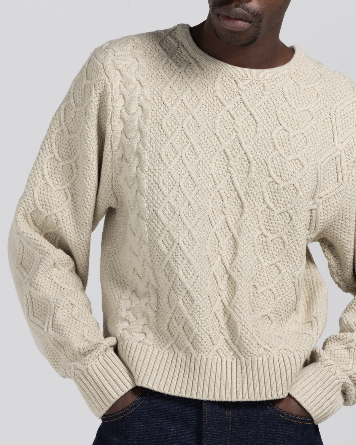 Cable Knit Crewneck Sweater - Bone