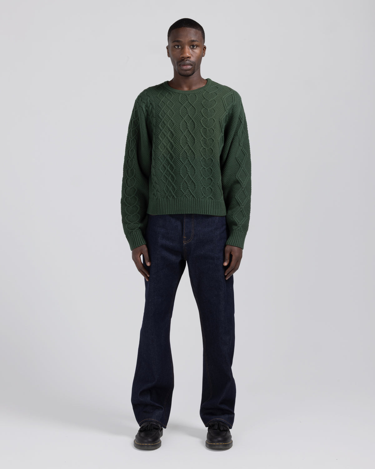 Cable Knit Crewneck Sweater - Forest