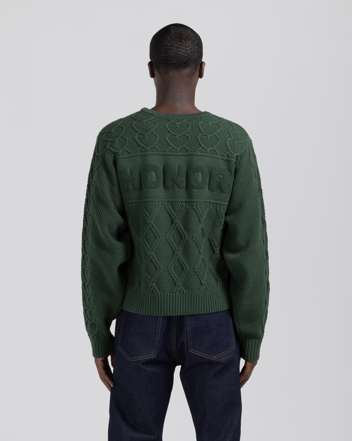 Cable Knit Crewneck Sweater - Forest