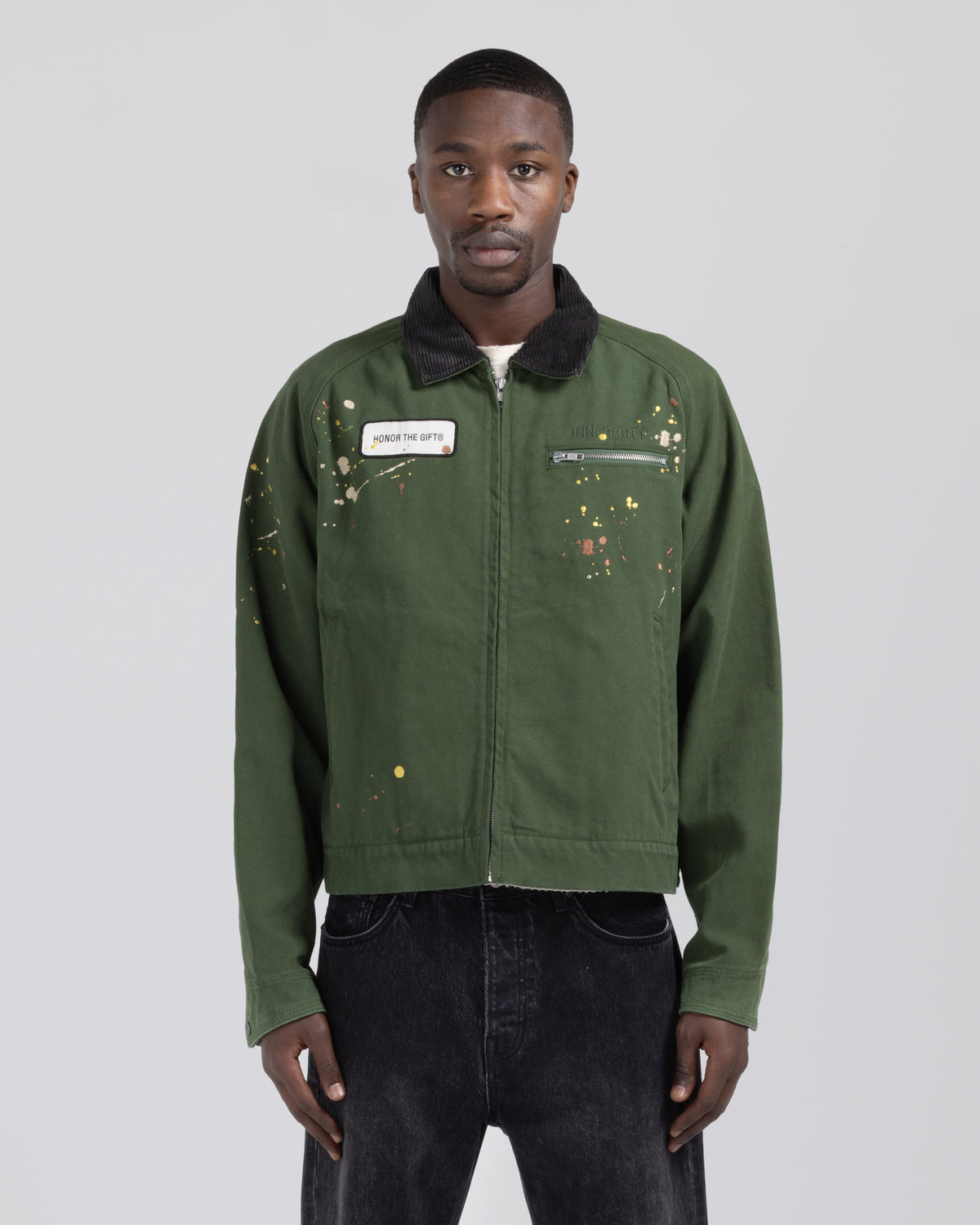 Embroidered Canvas Work Jacket - Forest