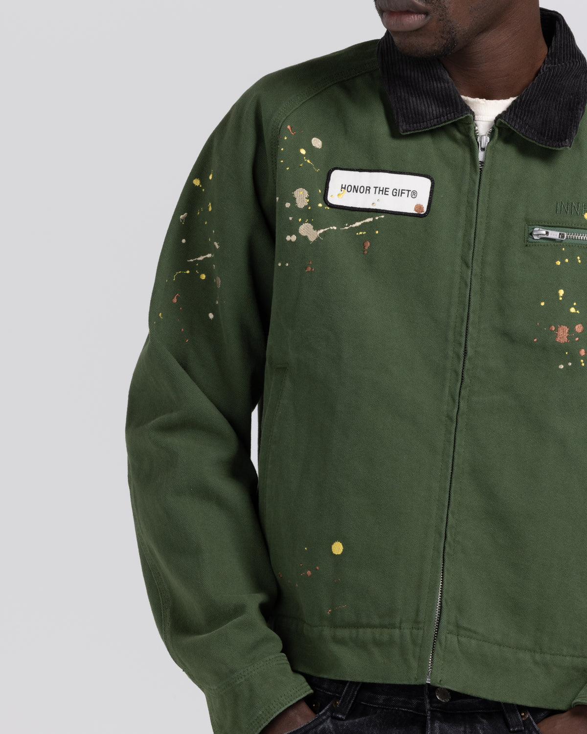 Embroidered Canvas Work Jacket - Forest