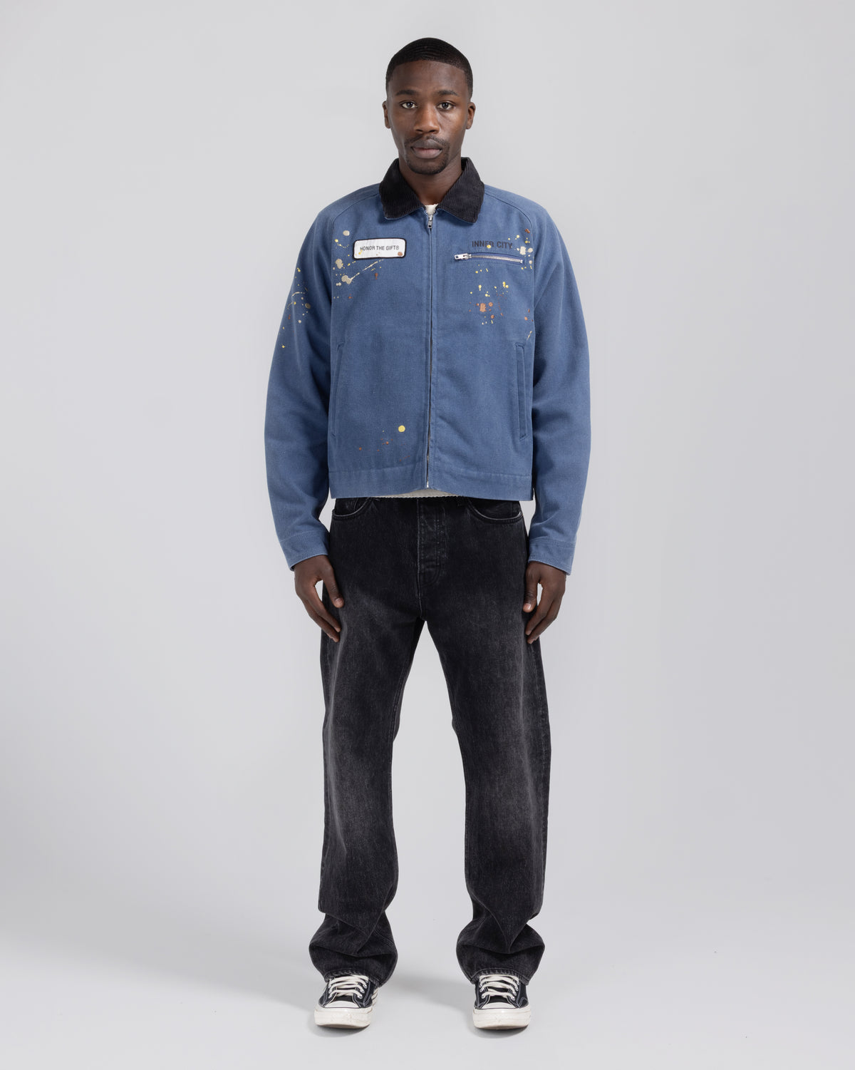 Embroidered Canvas Work Jacket - Pacific Blue