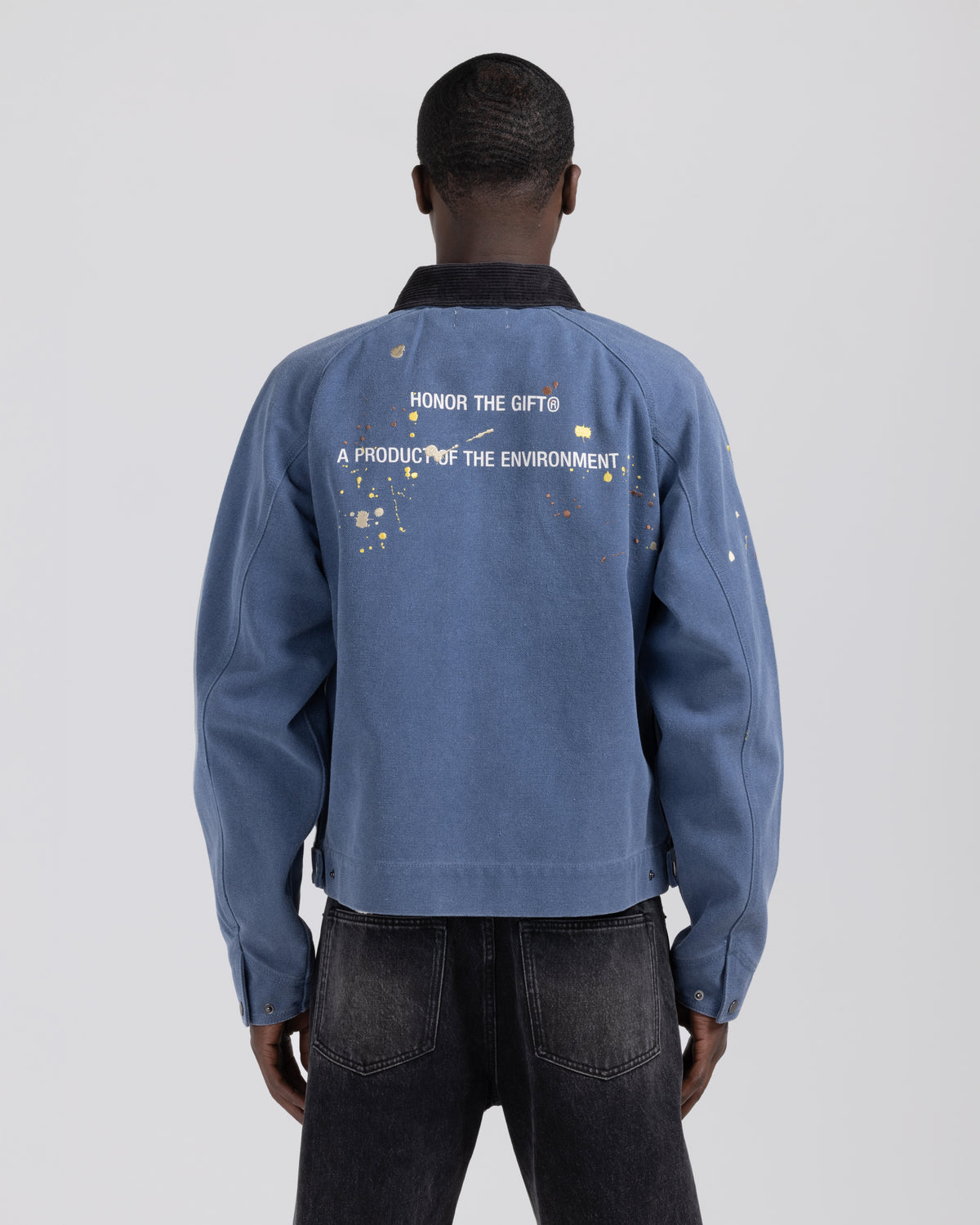 Embroidered Canvas Work Jacket - Pacific Blue