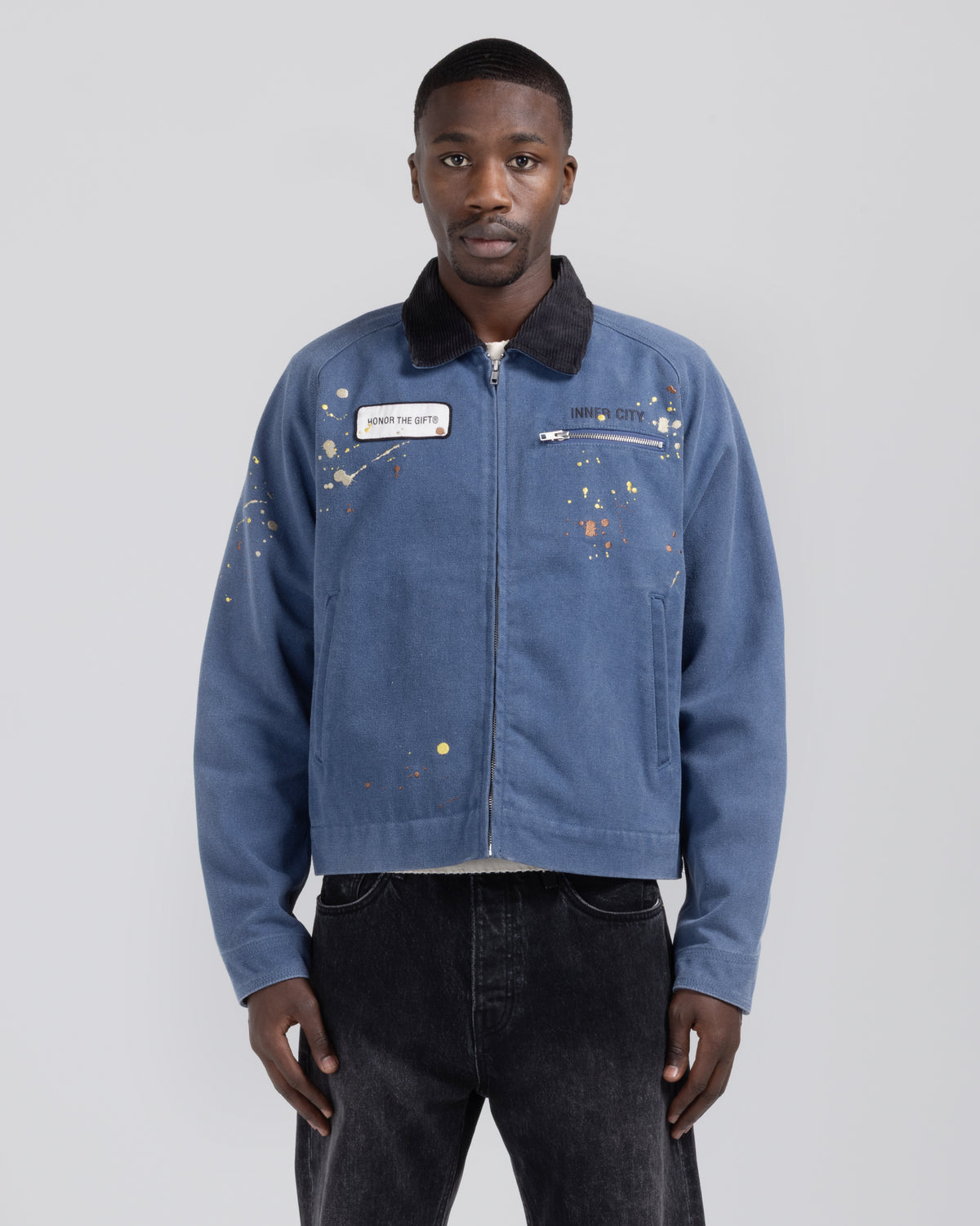 Embroidered Canvas Work Jacket - Pacific Blue