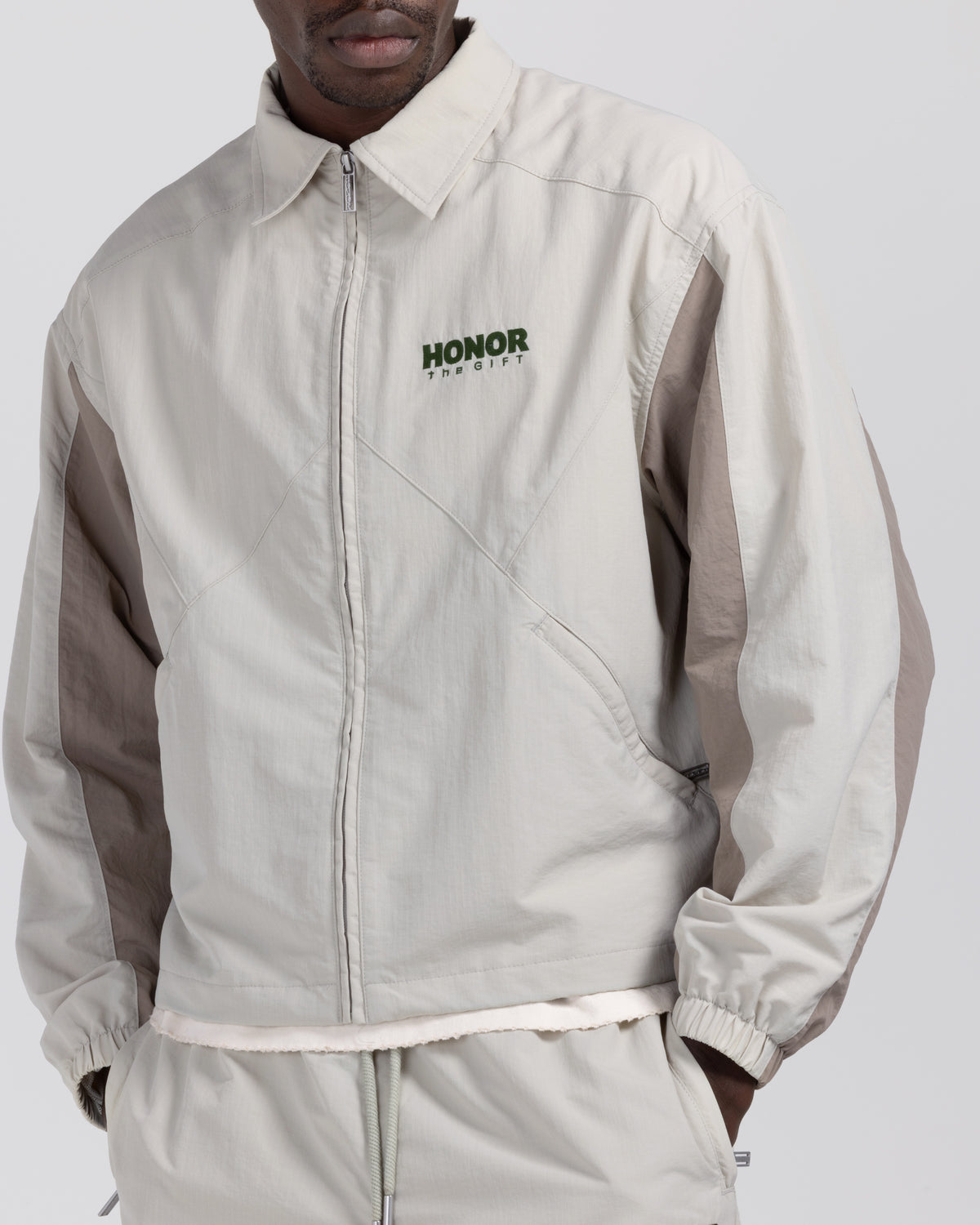Nylon Track Jacket - Sand Mocha Grey