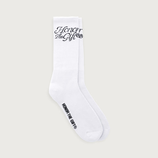HTG® Script Sock - White
