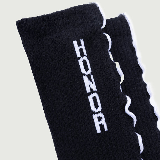 Embroidery Edge Ribbed Sock - Black