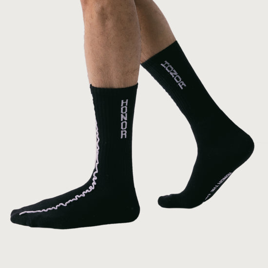 Embroidery Edge Ribbed Sock - Black