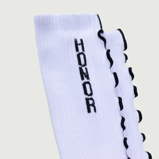 Embroidery Edge Ribbed Sock - White