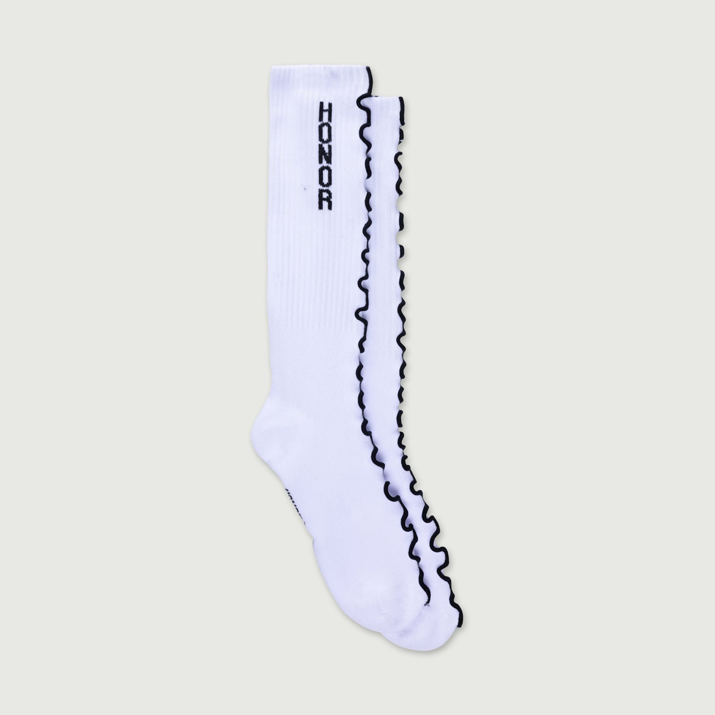 Embroidery Edge Ribbed Sock - White