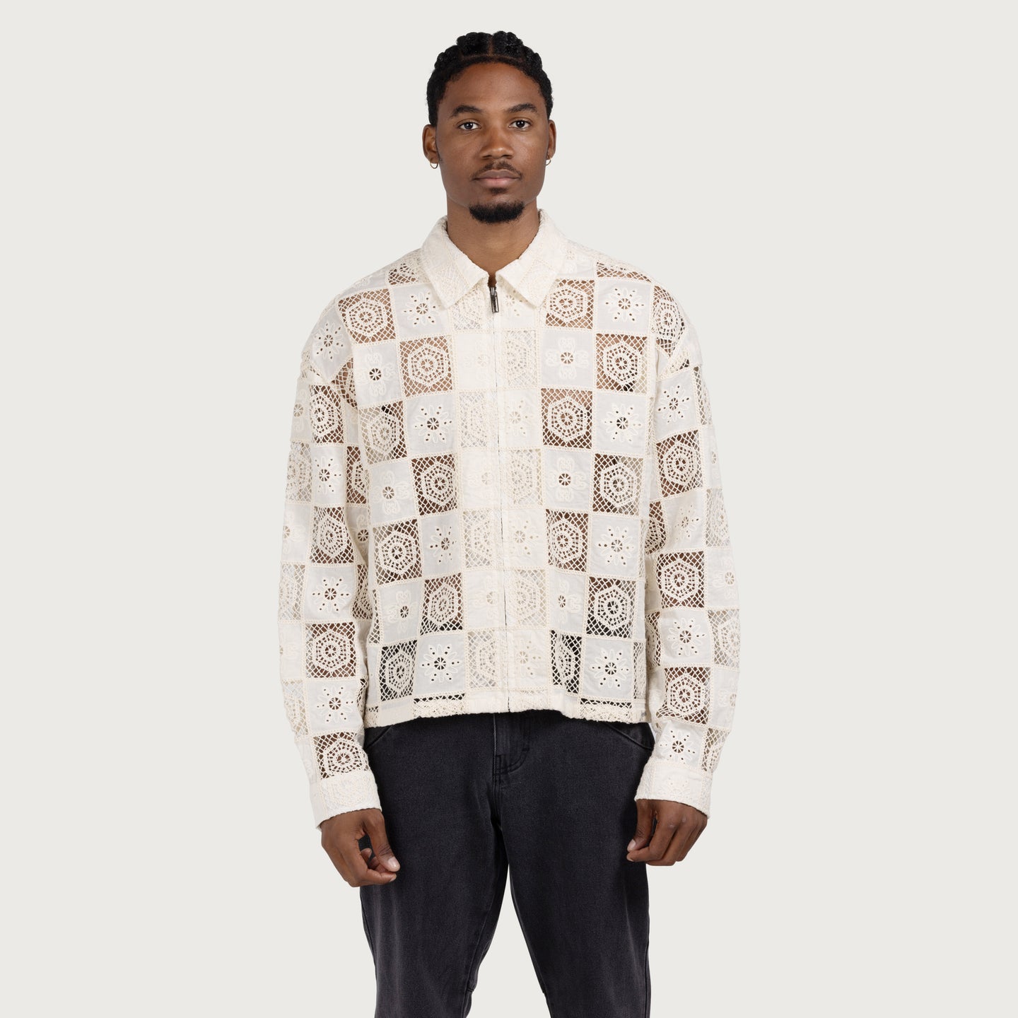 Crochet Full Zip - Bone