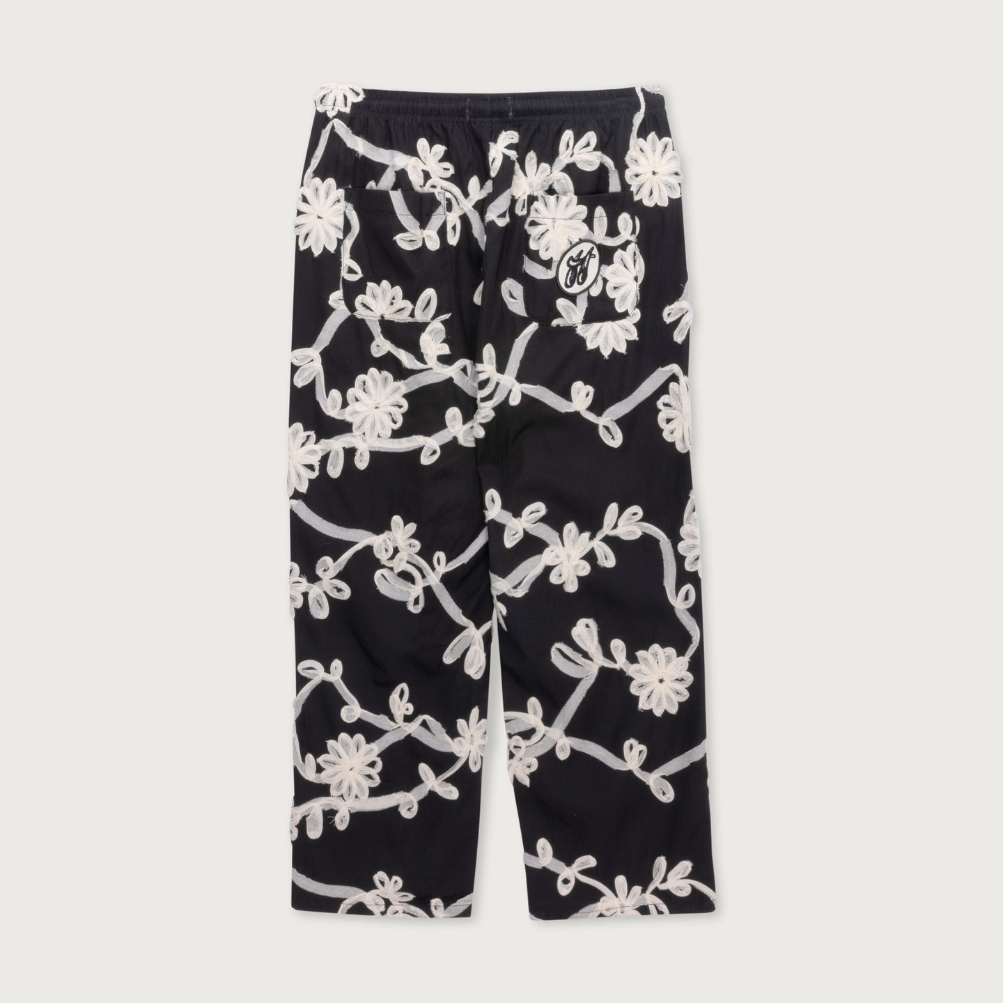 Floral Ribbon Ankle Pant - Black