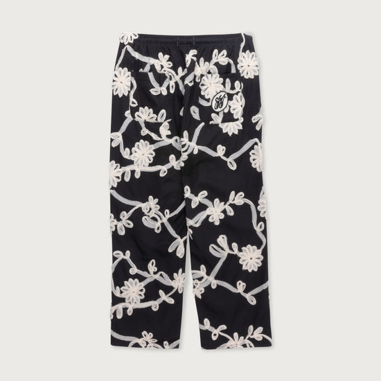 Floral Ribbon Ankle Pant - Black