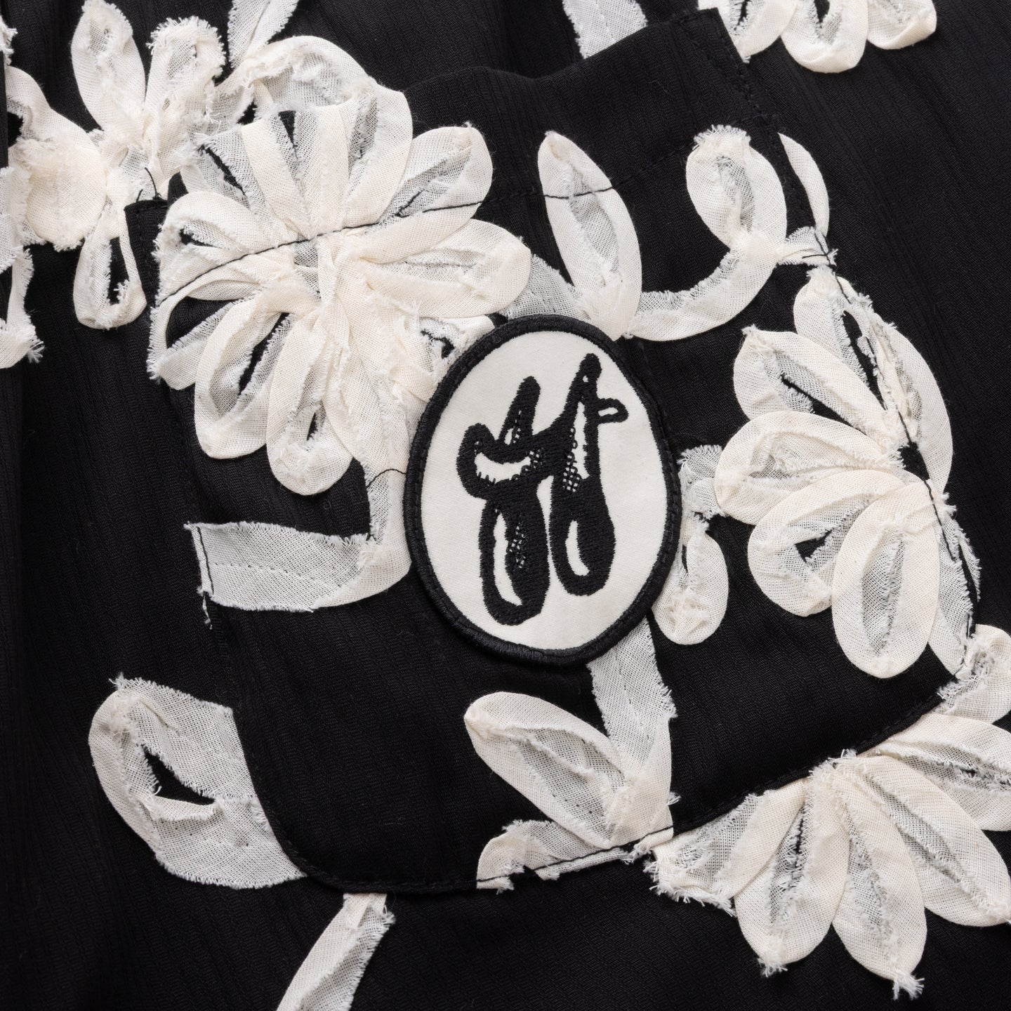 Floral Ribbon Ankle Pant - Black