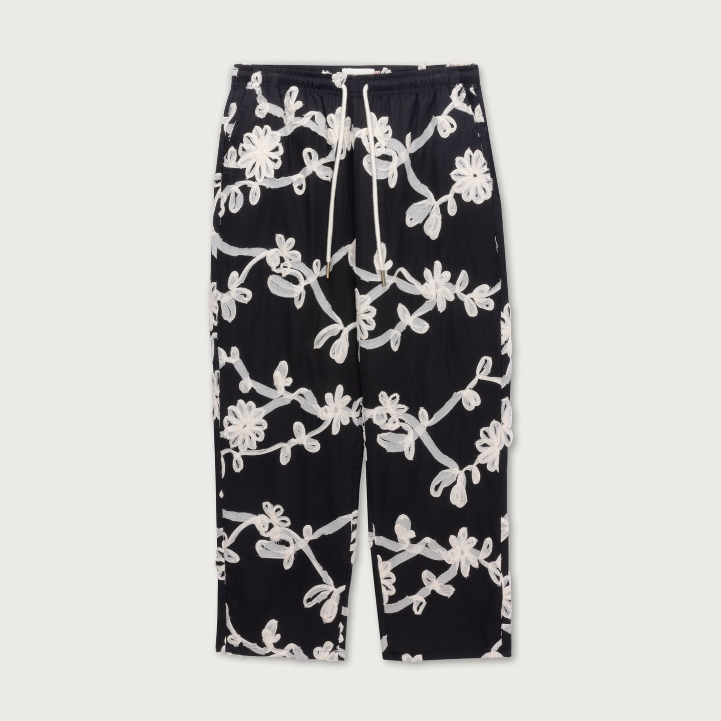 Floral Ribbon Ankle Pant - Black