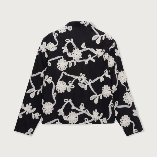 Floral Ribbon Button Up - Black
