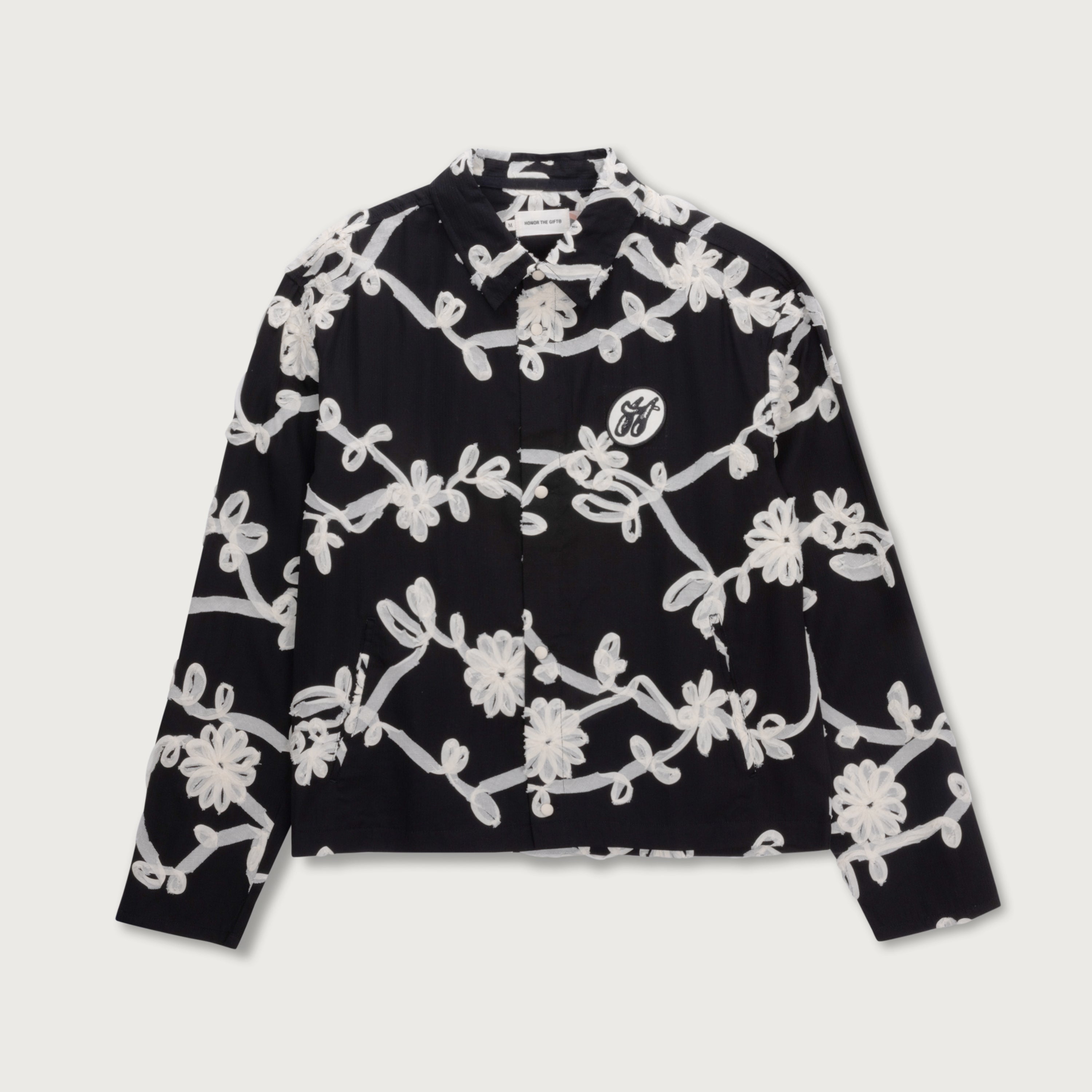 Floral Ribbon Button Up - Black