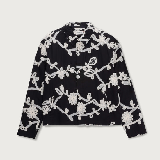 Floral Ribbon Button Up - Black