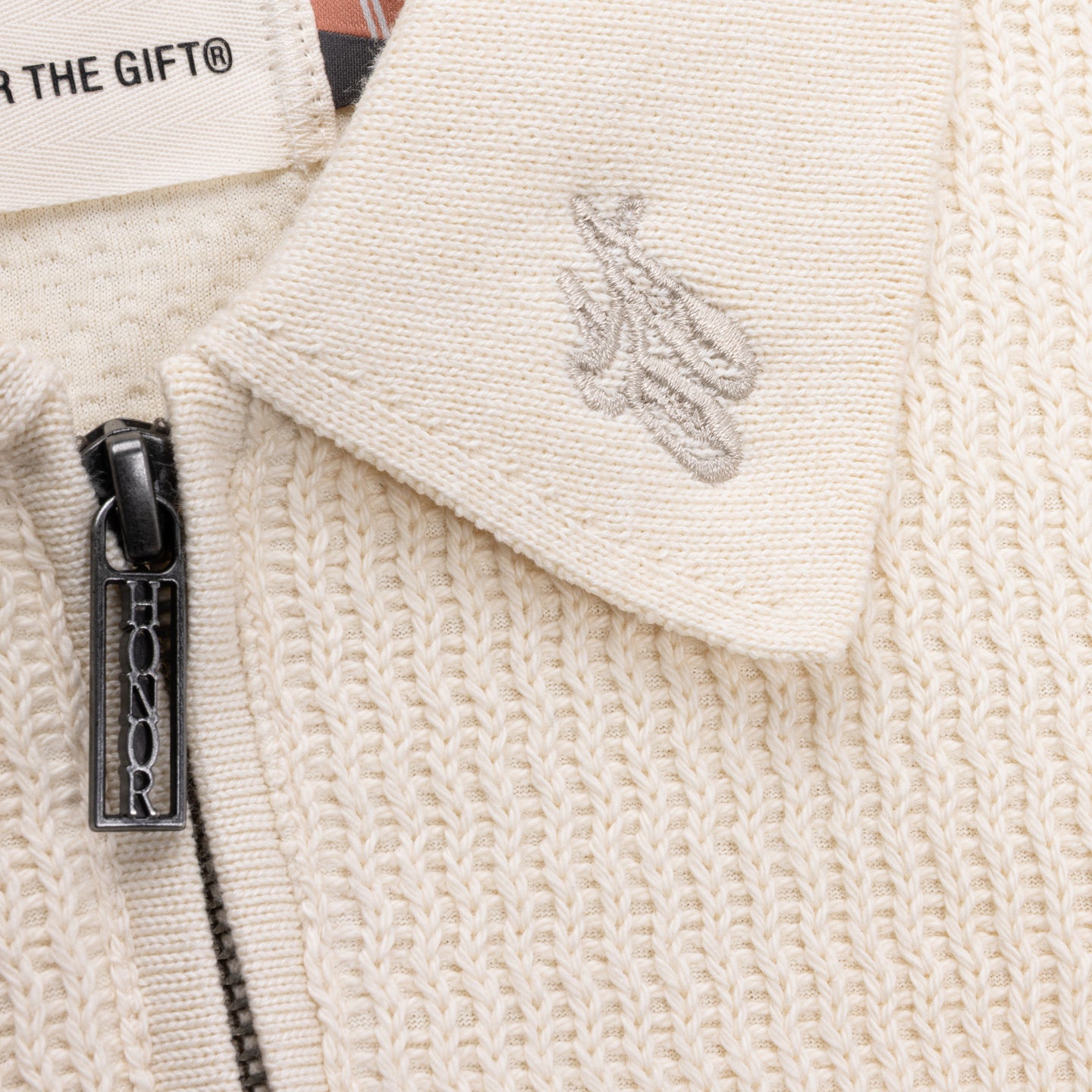 Wavy Knit L/S Polo - Bone