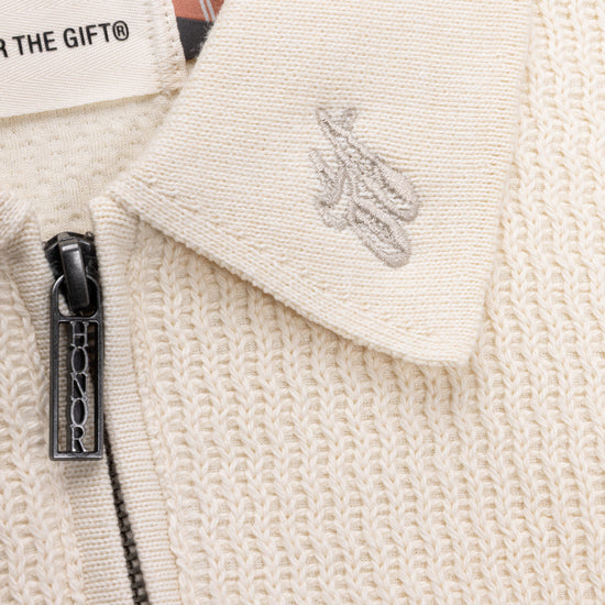 Wavy Knit L/S Polo - Bone