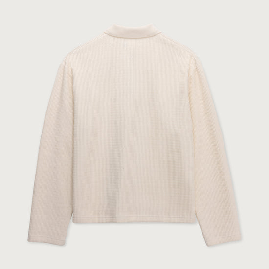 Wavy Knit L/S Polo - Bone