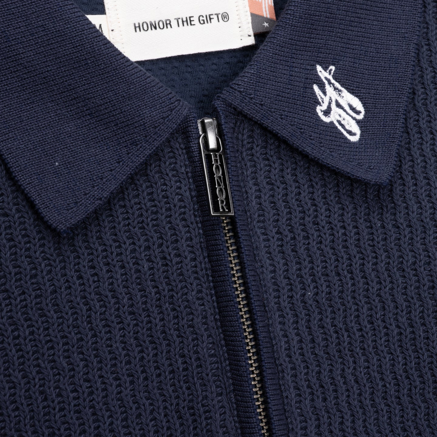 Wavy Knit L/S Polo - Navy