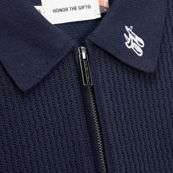 Wavy Knit L/S Polo - Navy