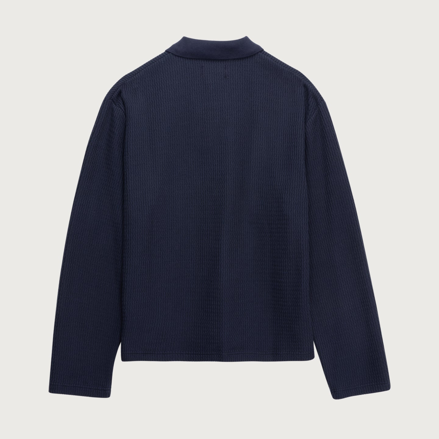 Wavy Knit L/S Polo - Navy