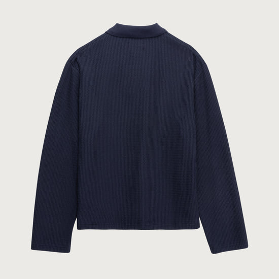 Wavy Knit L/S Polo - Navy