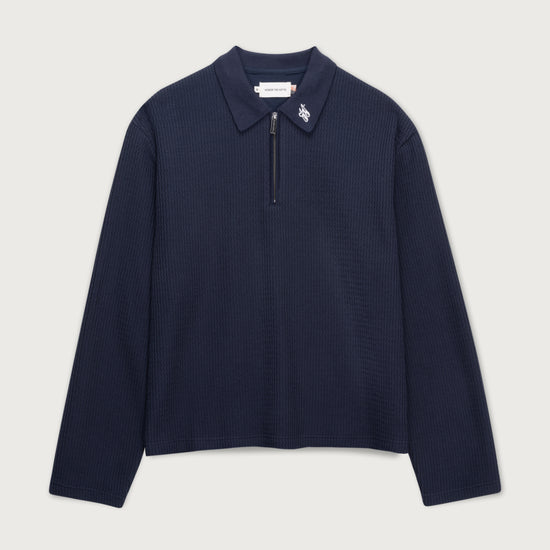 Wavy Knit L/S Polo - Navy
