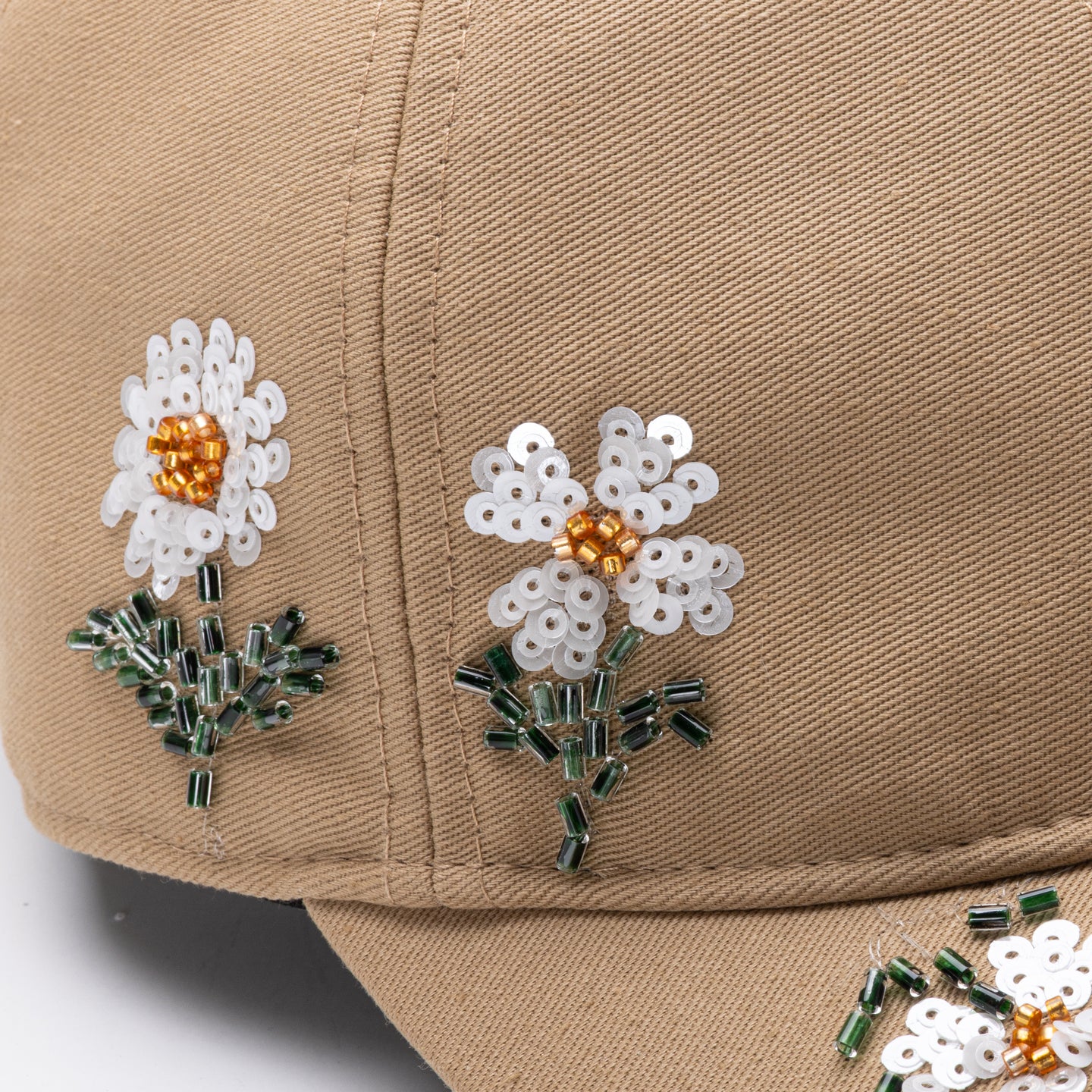 Flowers Beaded 6 Panel Cap - Taupe