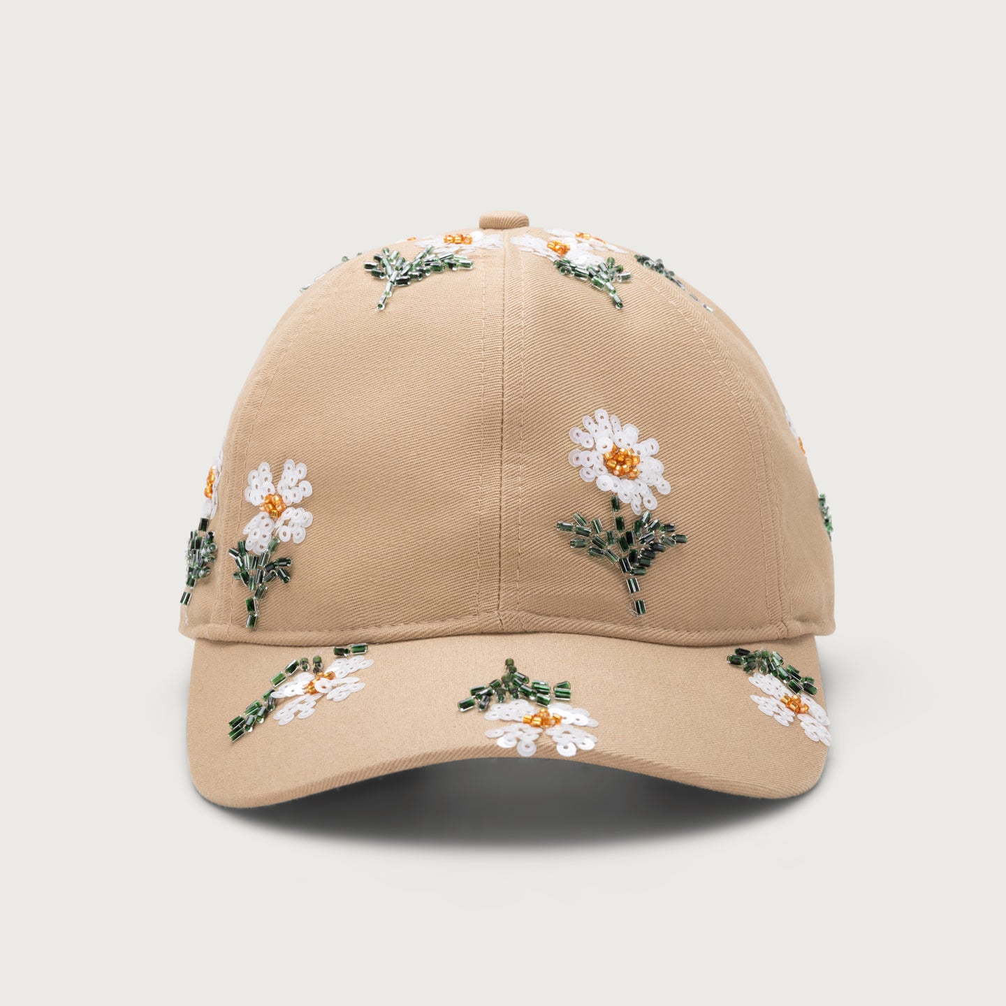 Flowers Beaded 6 Panel Cap - Taupe