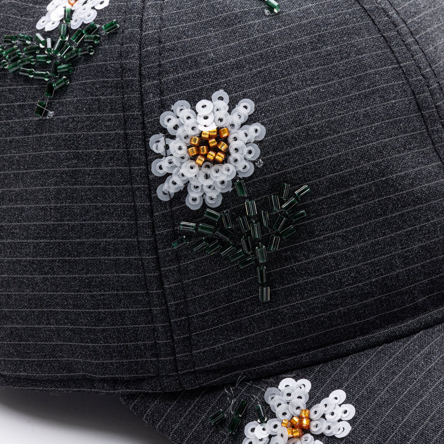 Flowers Beaded 6 Panel Cap - Black