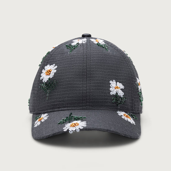 Flowers Beaded 6 Panel Cap - Black