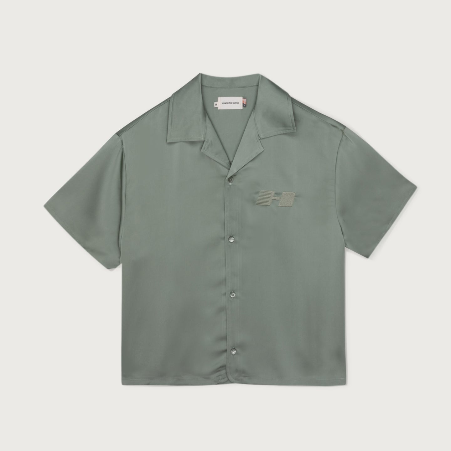 Satin Chest Logo Camp Collar - Sage