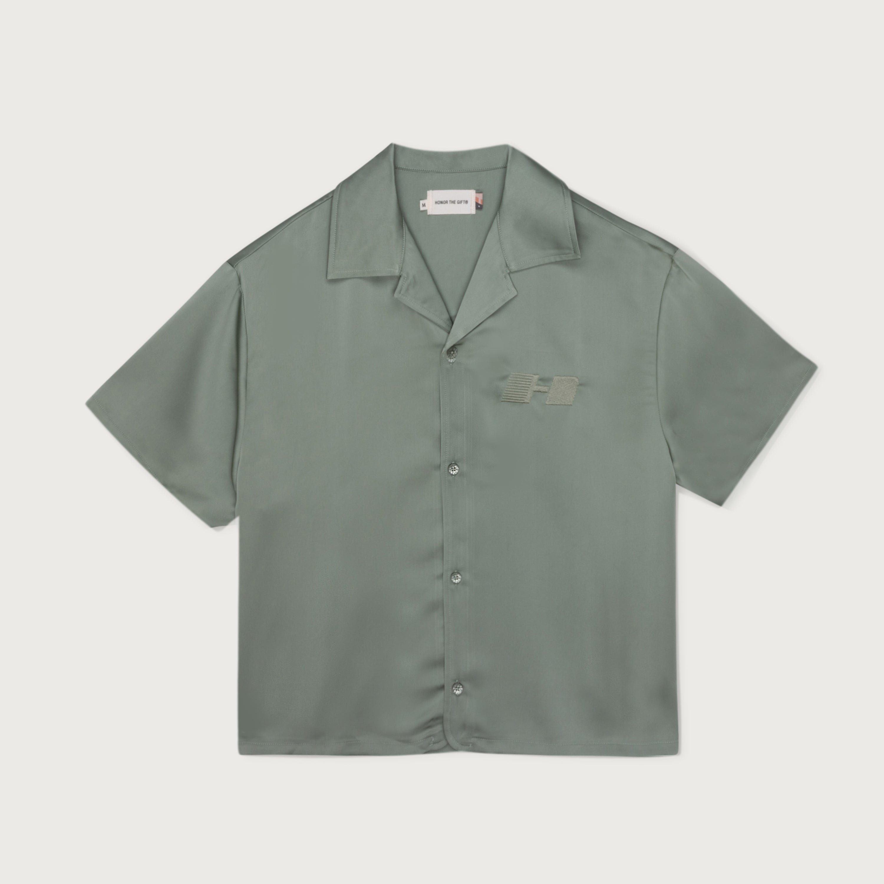 Satin Chest Logo Camp Collar - Sage