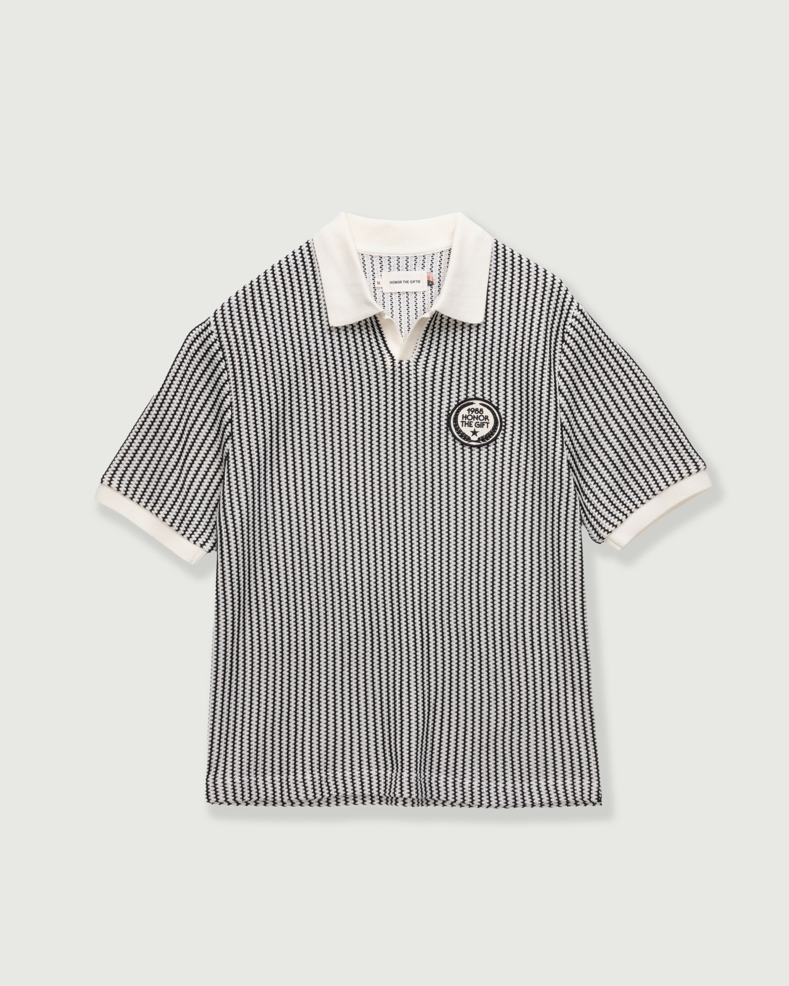 Striped Knit Polo - Bone