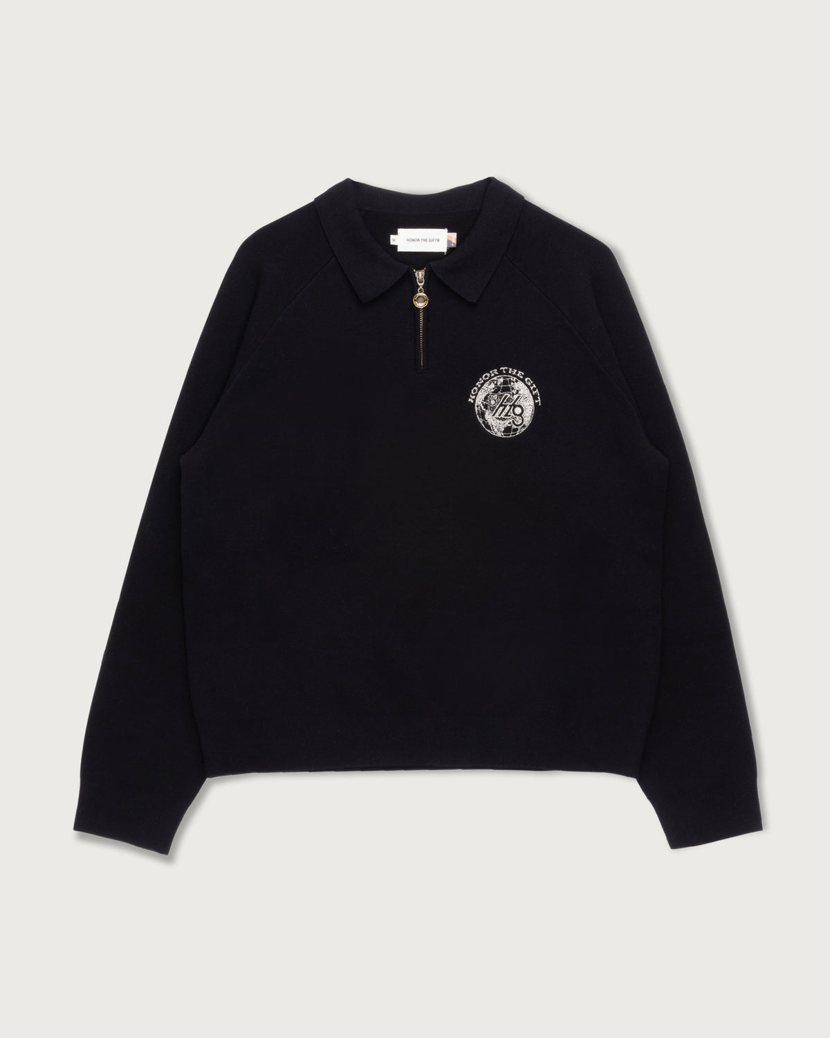 Knitted Zip L/S Polo - Black