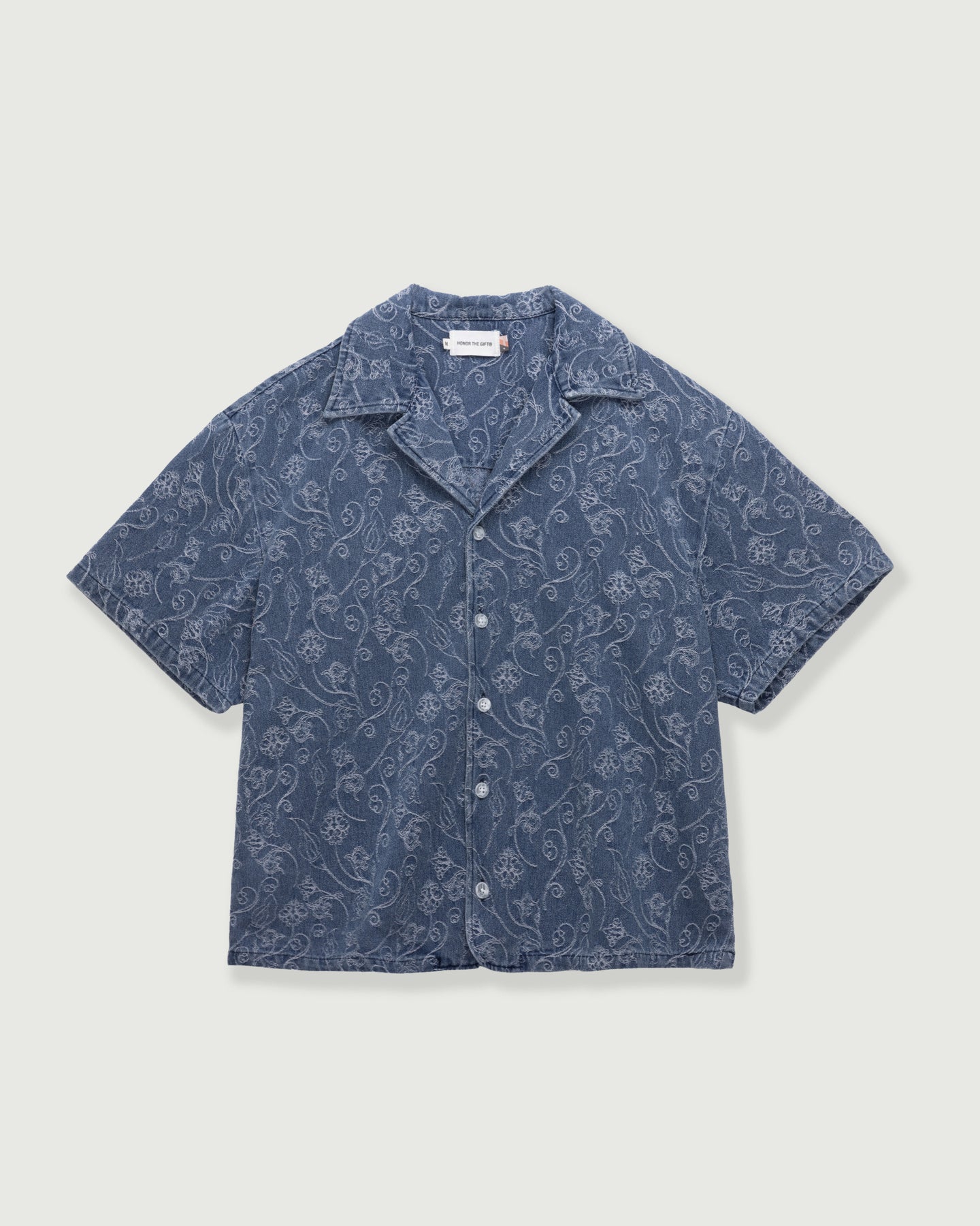 Jacquard Short Sleeve Camp Shirt - Light Indigo