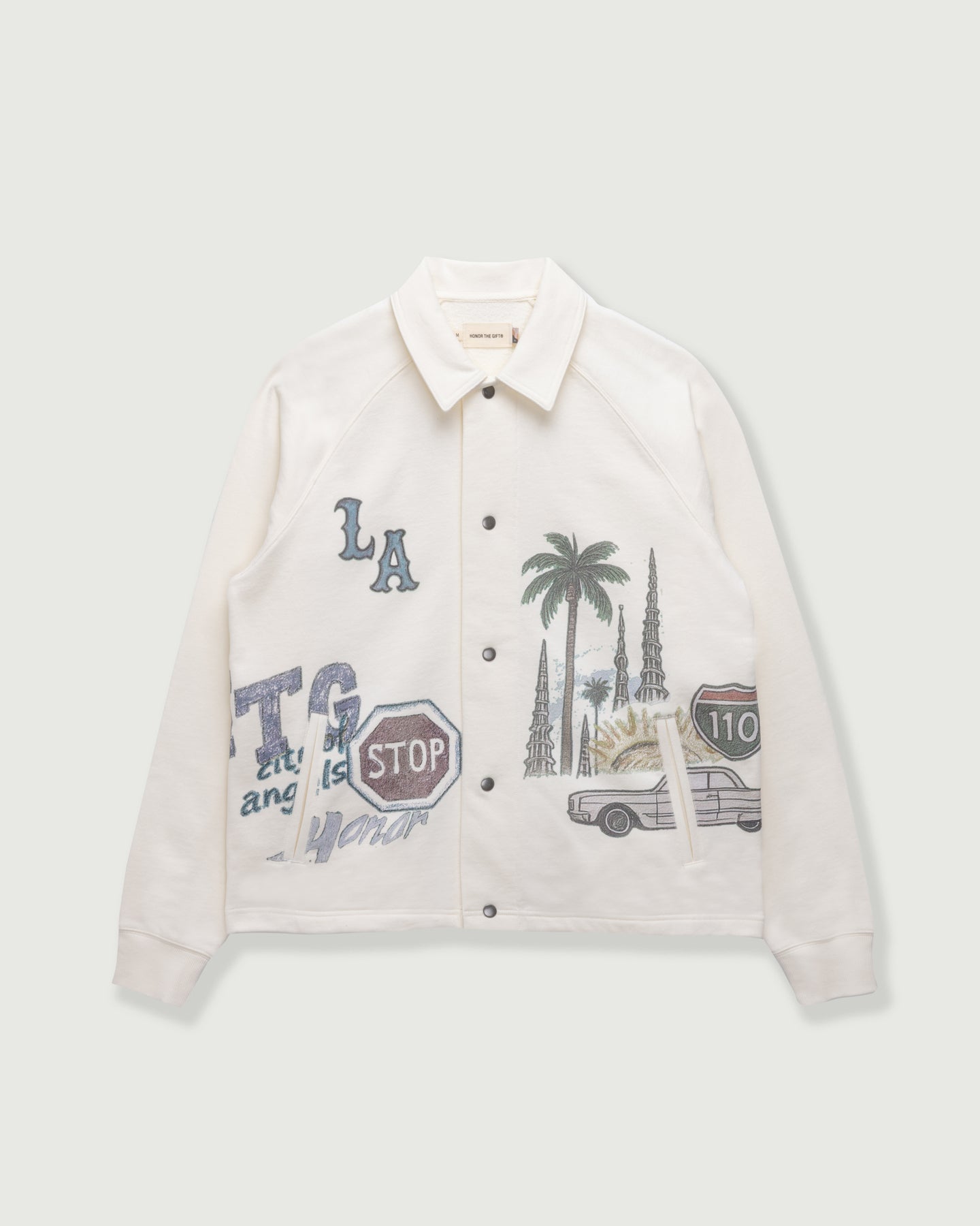 All Over LA Fleece Coaches Jacket - Bone