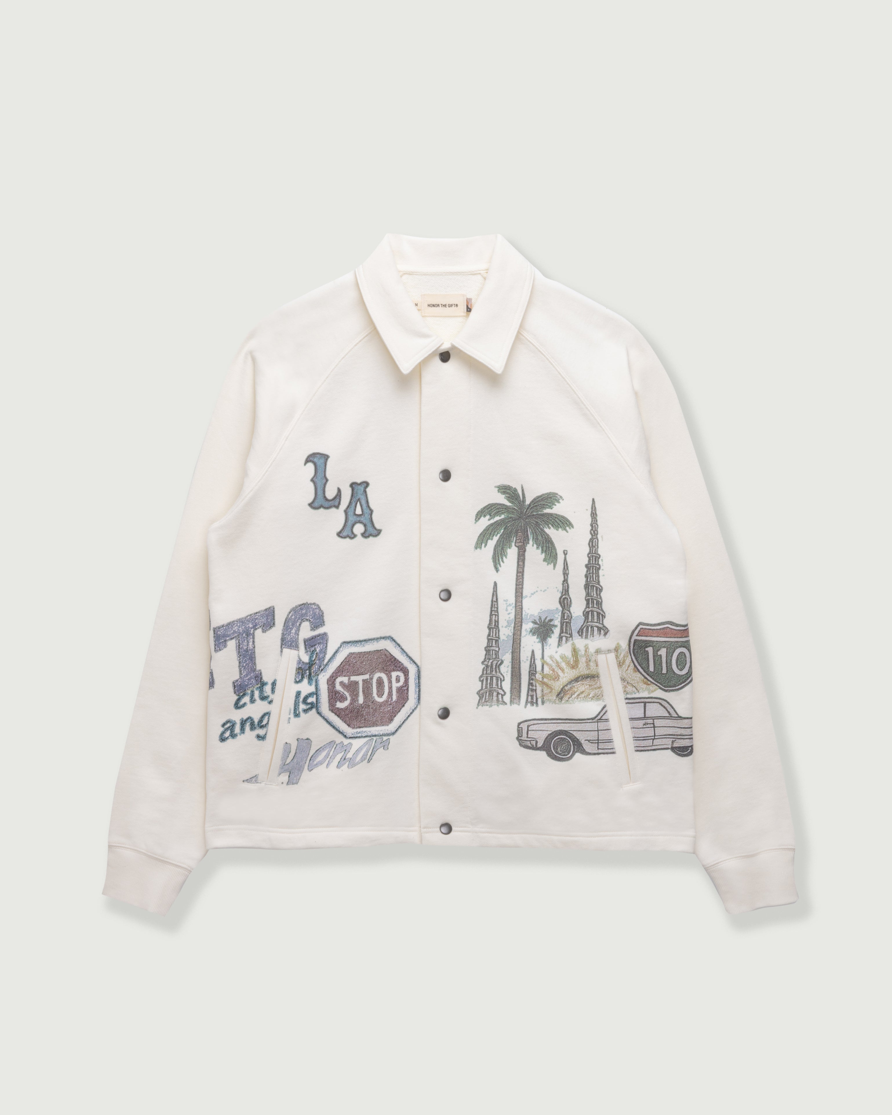 All Over LA Fleece Coaches Jacket - Bone
