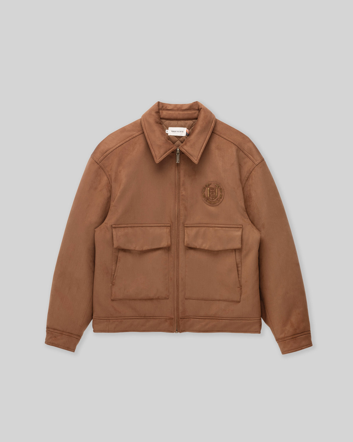 Emblem Suede Flight Jacket - Brown