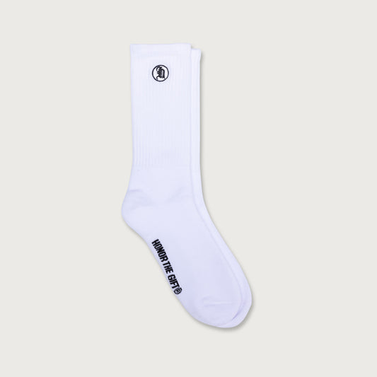 Stamp Ribbed Sock - White