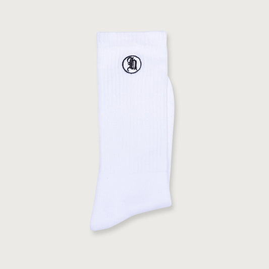Stamp Ribbed Sock - White