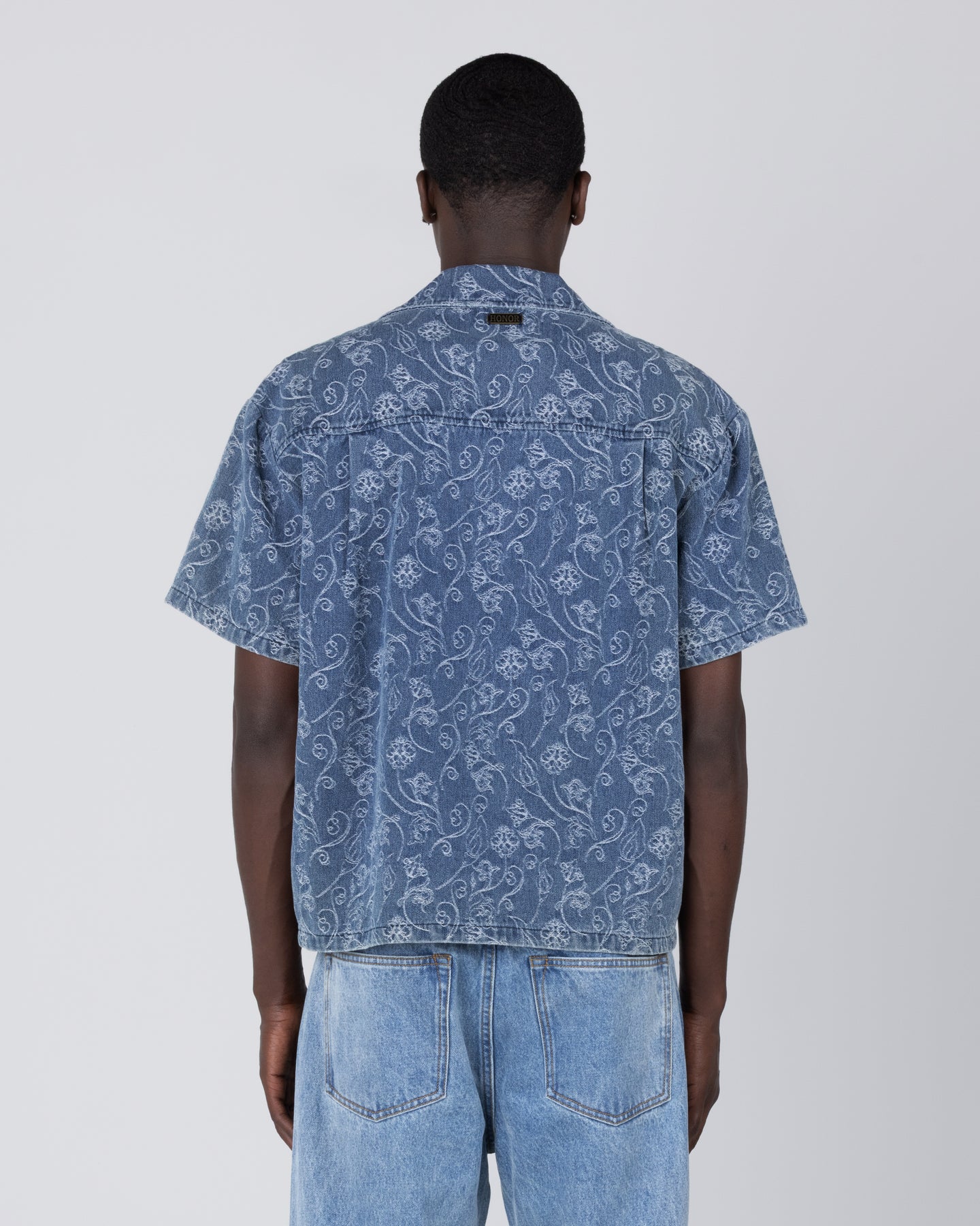 Jacquard Short Sleeve Camp Shirt - Light Indigo