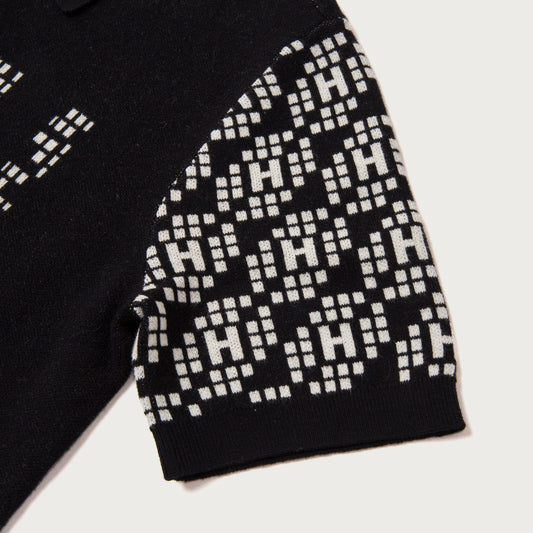 Knit H Pattern Polo - Black