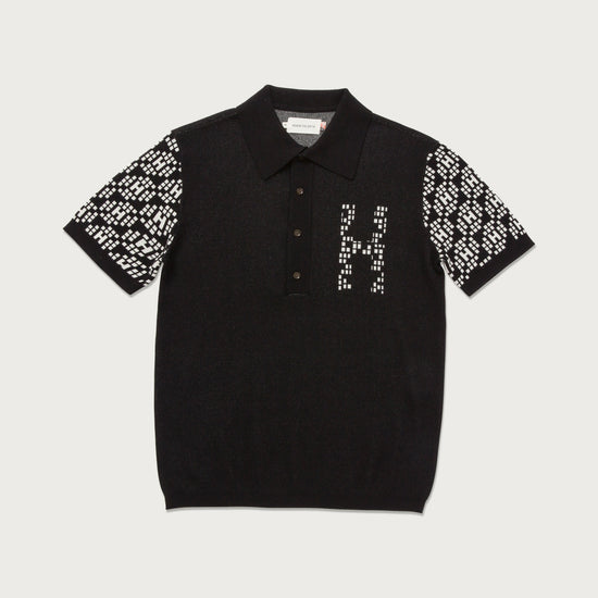 Knit H Pattern Polo - Black