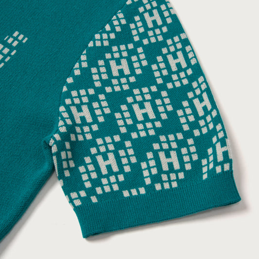 Knit H Pattern Polo - Teal