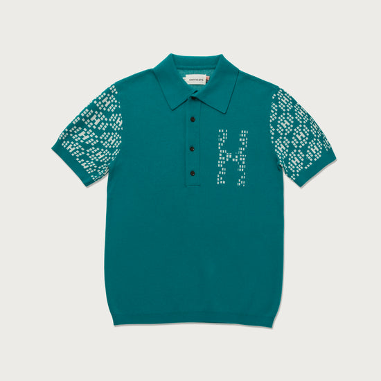 Knit H Pattern Polo - Teal